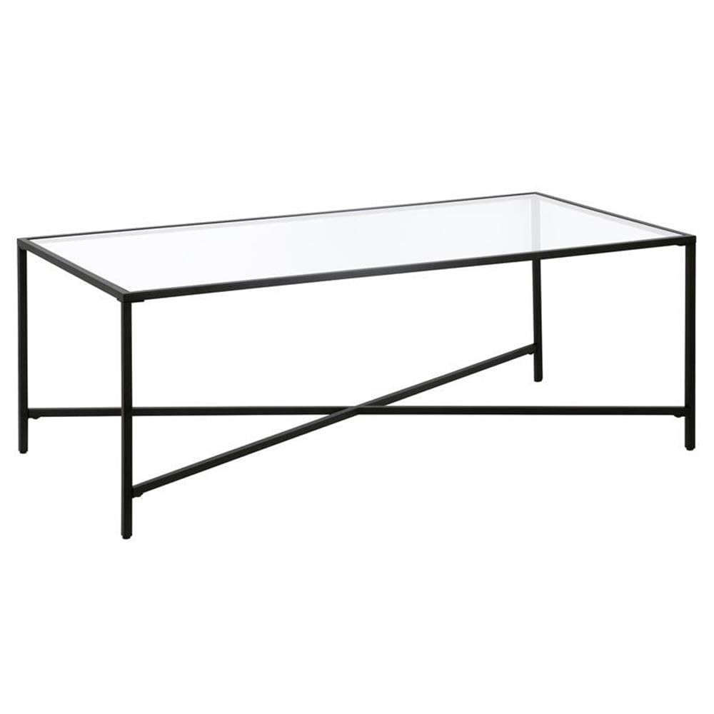 Henley 48 Wide Rectangular Coffee Table with Glass Top in Blackened Bronze