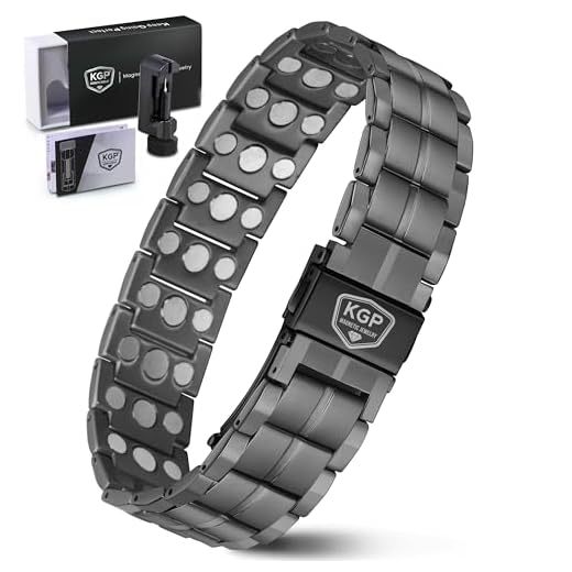 KGP 3X Strength Magnetic Bracelet for Men,Magnetic Healing Bracelet for Arthritis, Effective Stainless Steel Bracelet with Premium Fold-Over Clasp & Adjustable Length with Sizing Tool(Gunmetal)