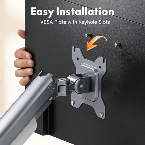 Image of FlexiSpot Single Monitor Arm, Premium Aluminum Monitor Desk Mount Fits Screen up to 35 Inches 19.84 lbs, Fully Adjustable Monitor Stand with C-Clamp & Grommet Base for Home Office, Gun Gray