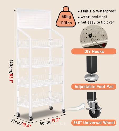 Présentoir de supermarché à 4 niveaux en acier blanc pour magasin - 3