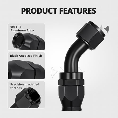 Image of EVIL ENERGY 12AN PTFE Hose End Fitting 45 Degree Black for PTFE Hose Only 4PCS
