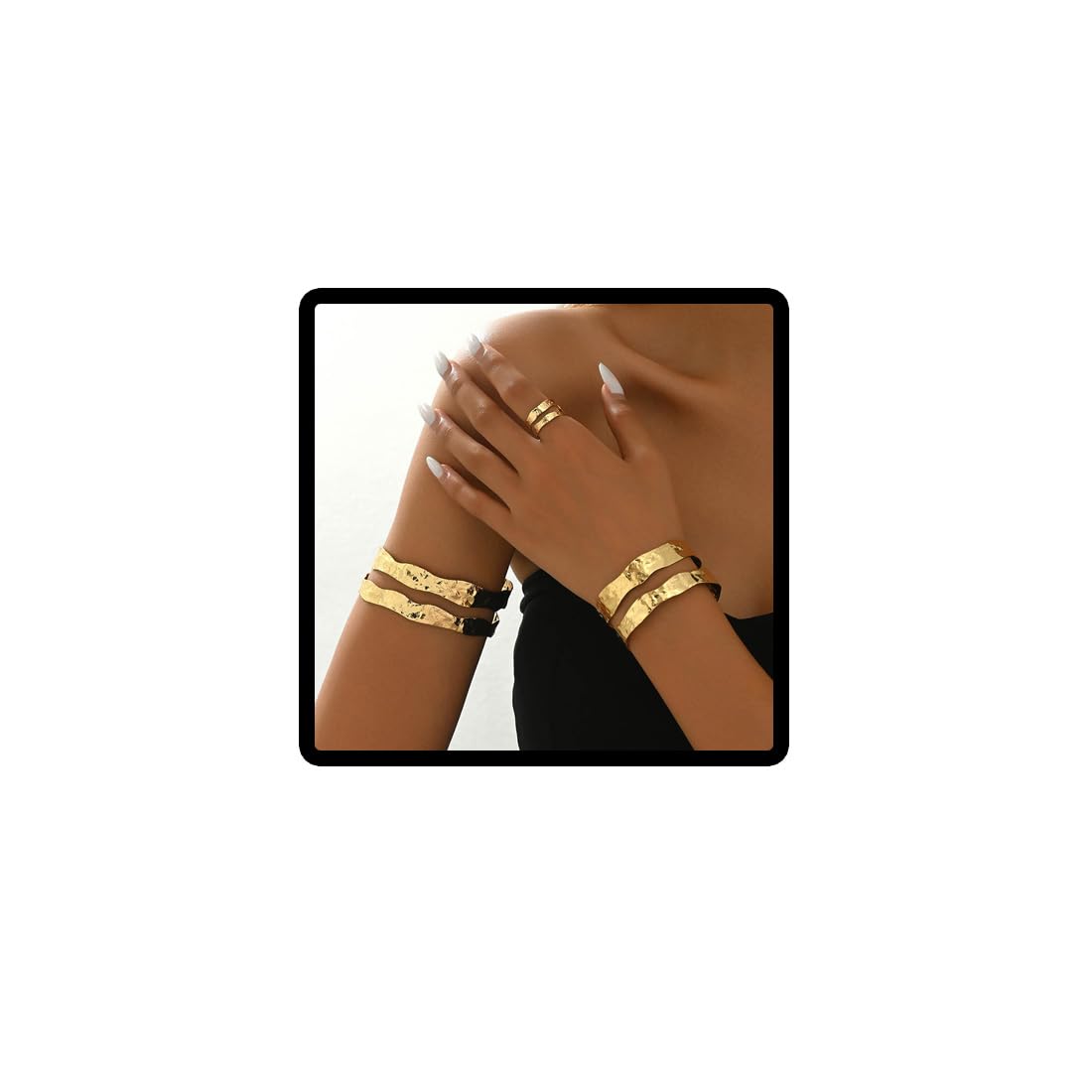 Jascatin Pulsera doble capa, anillo dorado, pulsera abierta, brazo, talla única, Metal