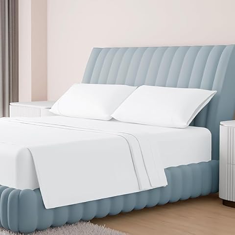Carressa Linen 100% Egyptian Cotton King White Sheet Set - 1000 Thread Count 4 PC Cotton Sheets for King Size Bed, Soft, Cooling Extra Long Staple Luxury Hotel Sheets - Fits Upto 18” Deep Pocket Cover