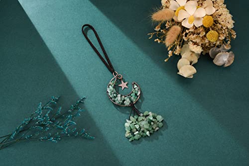 CrystalTears Green Aventurine Crystal Hanging Ornament Handmade Tree Life Wrapped Moon Healing Crystal Stones Car Rearview Mirror Hanging Acceissories Wall Home Decor Crystal Gift for Christmas - Image 2