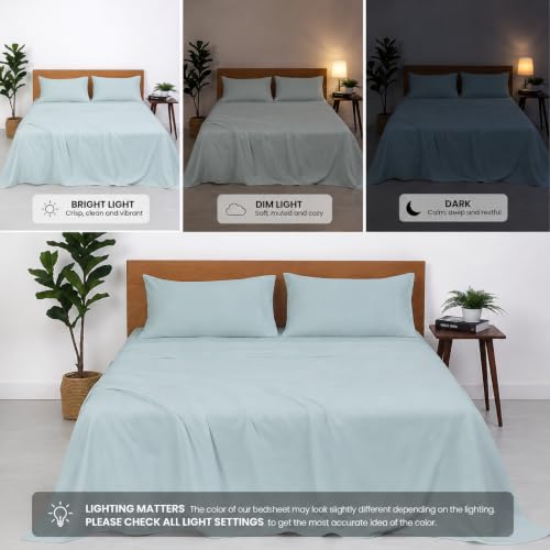 Image of Blue Strip Premium Flat Bedsheet Set, Light Blue, 228 cm x 254 cm, with 2 Pillow Covers 46 cm x 71 cm, Soft and Breathable