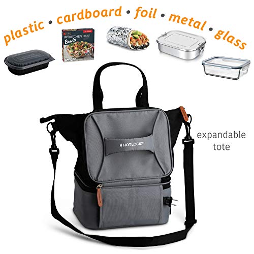 HotLogic 16801172-GY Food Warming Tote Lunch Bag Plus 120V with Glass Dish, Gray - Thumbnail 4