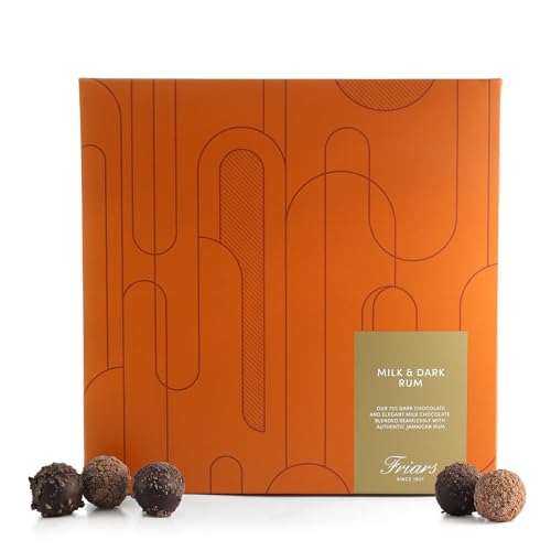 Friars Milk & Dark Rum Truffles - 25 Pieces | Luxury Hamper Dark & Milk Alcoholic Chocolate Truffle Assortment | Special Premium Choc for Valentines, Anniversary & Birthday Gift