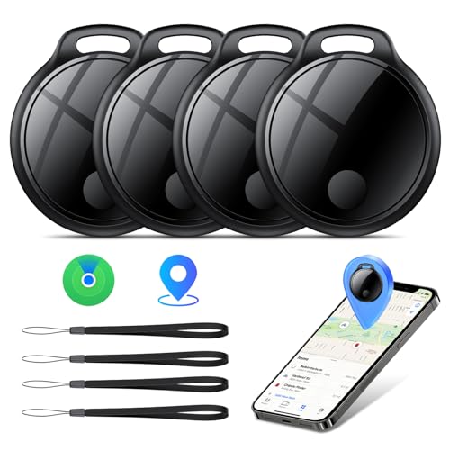 Air Tracker Tags-4 Pack: Smart Bluetooth Tracker, Compatible with Apple Find My APP (iOS Only) Replaceable Battery, IP67 Waterproof, Suitable for Luggage, Wallets, Backpacks, Keys Tracking Tag, Black