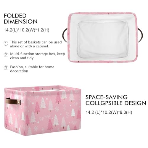 Image of Christmas Tree Pink Storage Basket Fabric Kitchen Baskets Winter Snowflake Xmas Decorations Open Home Storage Bins Boxes Foldable Organizer Bag for Toy Book Shelf Closet Baskets 16x12x8 Inches 2 Pack