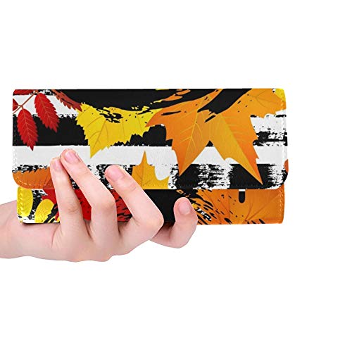 Preisvergleich Produktbild JOCHUAN Einzigartige benutzerdefinierte herbst helle blätter auf hand gezeichnete frauen trifold brieftasche lange geldbörse kreditkarteninhaber fall handtasche