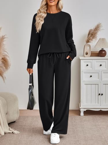 AUTOMET Womens Sweatsuits 2 Piece Sets Travel Outfits 2025 Fall Matching Lounge Set Oversized Sweatshirt Wide Leg Pants2