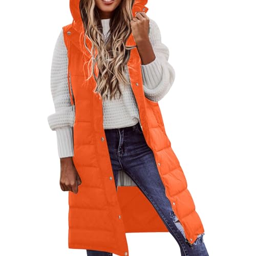 Chanpning Weste Damen Lang Winter Plus Size Long-Steppweste Lässige Pufferjacke Oversize Steppweste Übergangsweste Winterjacke Daunen Große Größen Daunenjacke Übergangsjacke Übergangsweste