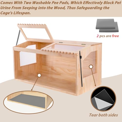 Wooden Hamster Cage, 32"x16"Guinea Pig Cage, Small Animal Cage for Dwarf Syrian Hamsters Degus Mice & Other Small Pets. Large Hamster cage with 2 Openable Door & Lace Window - Thumbnail 4
