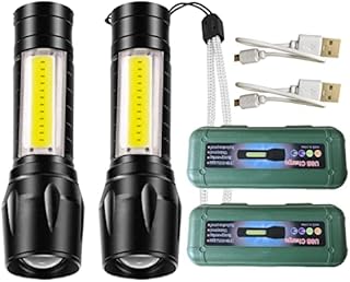 Wrrozz Led Flashlight Rechargeable USB Torch Mini Small Light Super Bright Handheld Tiny Portable Pocket Flash Light with COB Side Searchlight High Lumens Zoomable Emergency Camping Accessories 2 Pack