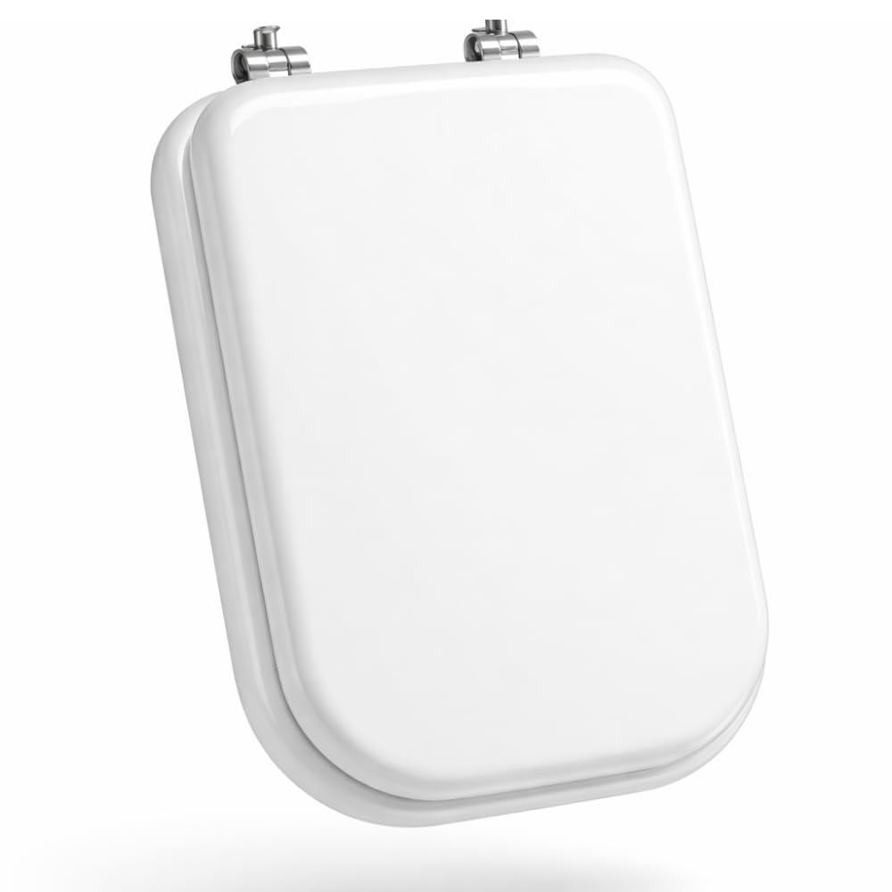 Schläfer 4649102 - Sedile Copriwater per Ideal Standard Serie Conca (T637801), Tavoletta WC in Mdf Bianco Lucido, Cerniere in Acciaio Inox a 45°, Ricambio con Forma Dedicata, 42 x 34 cm