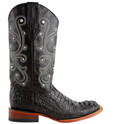 Image of Ferrini Mens Stampede Crocodile Square Toe Pull On Casual Boots Mid Calf - Black - Size 10 D