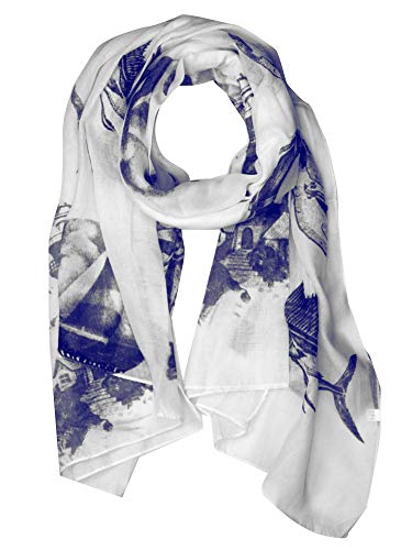 NYFASHION101 Women's Nautical Seagull Lighthouse Life Raft Print Shawl Scarf Wrap