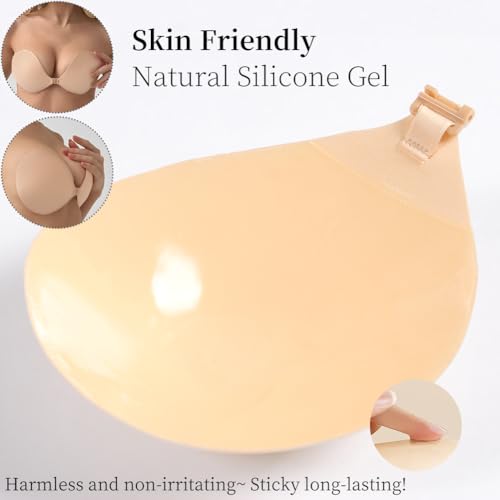 Sticky Strapless Backless Bra for Women, Invisible Adhesive Reusable Push-Up Bra with Clear Lift Straps3