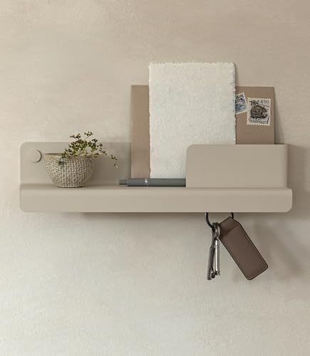 KAZAI. Portachiavi da parete 'Holmsen' | Design minimalista porta chiavi da muro casa ispirato Berlino | Appendi chiavi con mensola metallo | Appendichiavi ingresso, arredo da corridoio | Sabbia Taupe