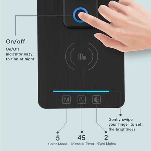 Image of LED Desk Lamp with Wireless Charger, USB Charging Port, Sliding Dimmable Auto Timer Table Lamp with Night Light, Desk Lights with Clock for Study Reading Home Office