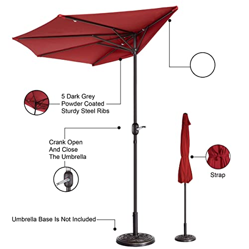 Image of Half Patio Umbrella - 9ft Outdoor Patio Canopy with Easy Hand Crank - Condo, Townhouse, or Balcony Furniture by Villacera (Red)