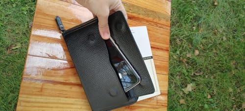 Hakiki Deri Parlak El Portföyü Cüzdan, Siyah, Fermuarlı, Çok Bölmeli, Kadın ve Erkek (SİYAH) - Görsel 3