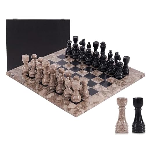 Marble Chess Set for Adults 15" Handmade Oceanic & Black Board Game with 32 Chess Pieces, 2 Extra Queens & Storage Box, Luxury Travel Game, Elegant Gift for Home Decor