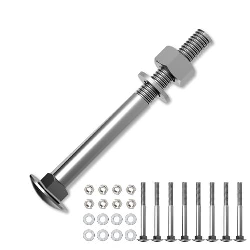 Image of 7 /16 inch x 5 inch (8 pcs) Galvanized Carriage Bolt Kit, Includes 7 /16 inch M12 Nuts and 7 /16 inch M12 Flat Washers, Hot Dip Galvanized Q235 Steel for Exterior Use, Ideal for Dock Maintenance