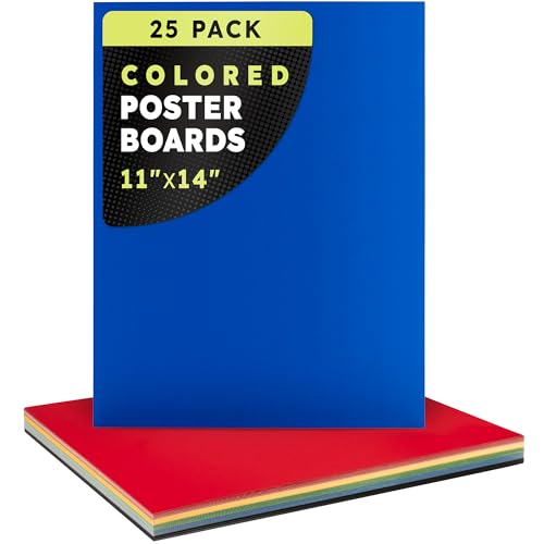 Image of Hygloss Medium Colored Poster Board 11x14-25 Assorted Standard Color Bulk Pack - Red, Yellow, Green, Blue, Black - 10 Pt. Thickness Poster Board Paper, Posterboard Multipack 11 inch x 14 inch