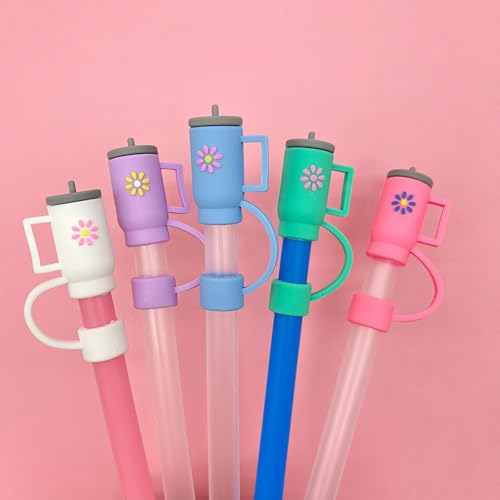 Image of House of Quirk 3PCS Silicone Straw Covers Cap with Tumbler 10mm Cute Tumbler Straw Toppers for Tumblers, Dust-Proof Drinking Straw Caps for Reusable Straws Tips Lids (Black /Grey /Blue)