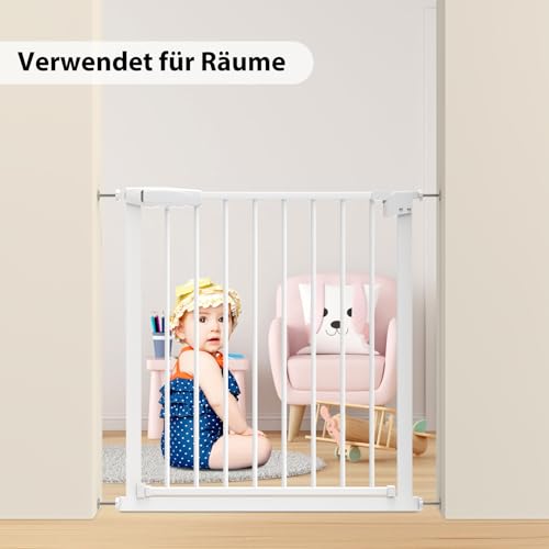 Baby Schutzgitter Treppe, Treppenschutzgitter Ohne Bohren Türschutzgitter Kinder Treppengitter Türgitter Baby, Einhändiges Öffnen Metall Gitter, Weiß, Breite: 75-82 cm