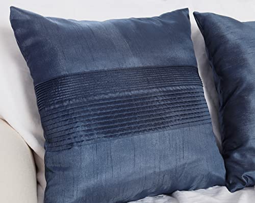 Seibeh Tex 18X18 Inches Pintucks Pleated Solid Faux Silk Square Pinch Decorative Throw Pillow Cover Pack Of 2 (18"×18", Navy) #TOP3