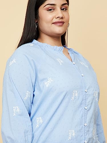Image of Max Plus Size Women Embroidered Three-Quarter Sleeves Top