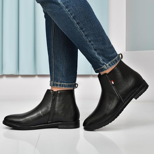 Image of Chelsea Boots for Men | Black Leather Ankle Length Formal Shoes | Side Zip Closure | Durable Casual Office Footwear