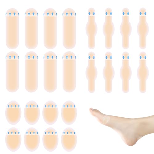 Kit de 24 Tiritas Ampollas de Gel Hidrocoloide - Protección y Cuidado de Pies, Dedos y Talones, 3 Formas y Tamaños Diferentes, Impermeables