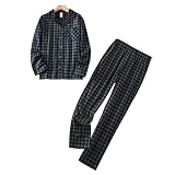 Pijamas Hombre Invierno Algodon 2 Piezas Calentito Pijama Hombre Otoño Algodón, XXL)