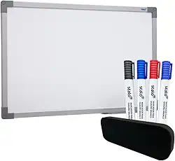 QUADRO BRANCO UV MDF ALUMINIO SOFT 090 X 060 CM - KIT 4 MARCADORES