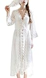 BININBOX® Damen Mädchen europäischen langen Abschnitt Pyjamas weißen Chiffon Spitze Schlafanzug Nachthemd Perspektive wunderschöner Schlafrock Nightgown, One Size , Weiß