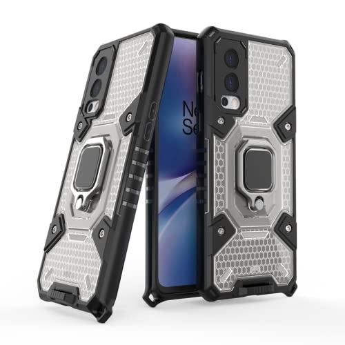 Image of Polycarbonate, Thermoplastic Polyurethane OnePlus Nord 2 5G Hybrid Shockproof Case Rotating Ring Holder and Kickstand in-Built Bumper Back Cover for OnePlus Nord 2 5G (Black)