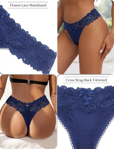 Image of ohyeah Sexy Lace G-String Thongs Panties Low Rise Underwear Undies for Women Cotton Crotch Cheeky Tangas Panties 4-18