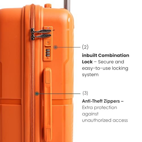 Image of Florence Trolley Bag Set of 2 | Medium 63 cm & Large 73 cm | Polypropylene Hard Luggage Suitcase | 360 Smooth Spinner Wheels | Combination Lock | Anti-Theft Zippers| Orange