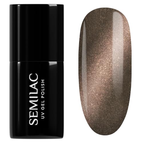 Semilac UV Nagellack 488 The Chic One 7 ml – Velvet & Cat Eye Effekt, graphitfarbene Magnet-Flecken mit rosa-grünem Schimmer – Bride's Babes Kollektion