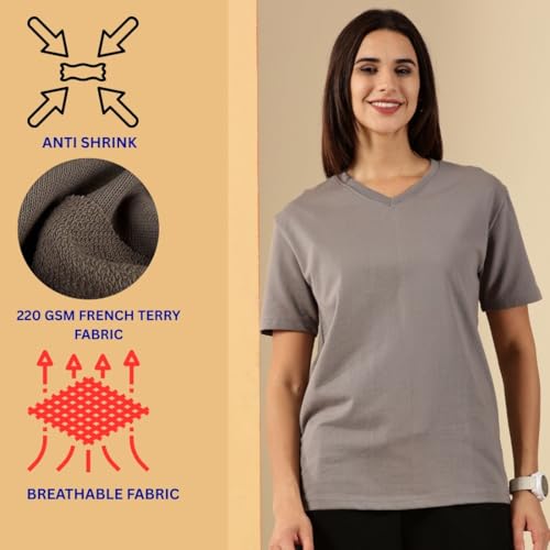 Image of Women's Pure Cotton Relaxed Fit V-Neck Half Sleeve T-Shirt | Gym Wear Casual Look T-Shirt | Regular Fitting with Comfort Wear for Women