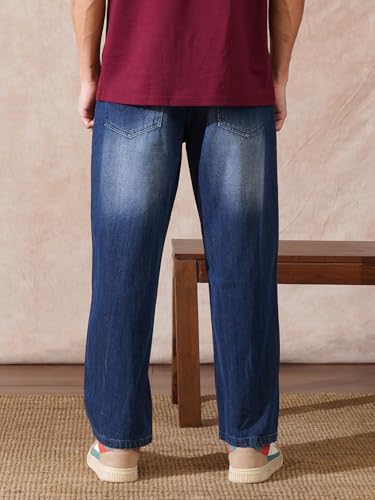 Image of WROGN Men's 100% Cotton Jeans | Solid | Loose Fit