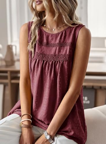 Image of Falechay Womens Summer Tops Boho Shirts Crewneck Sleeveless Tank Tops Flowy Lace Hem Casual Blouses Clothing Trendy 2026