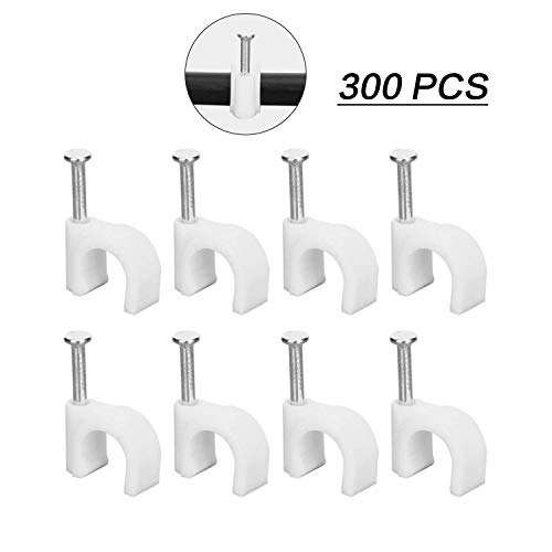 Preisvergleich Produktbild Globaldream Rundkabel-Drahtklammern, 300er-Pack, Kabel-Nagelklammern Elektrische Kabel-Wandklammern für Ethernet-Kabel, Telefonkabel, TV-Kabel (8MM)