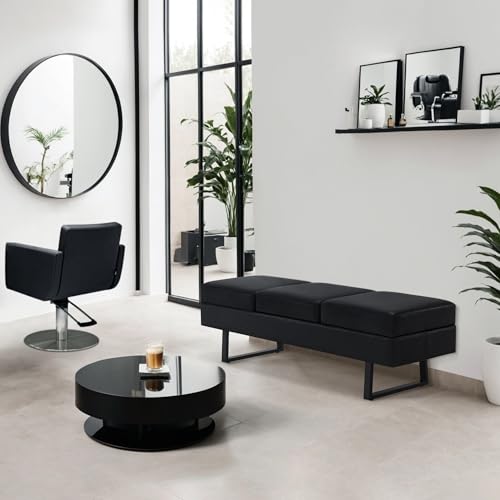 Miniatura 2 de Barberpub 3 Plazas Para Salón De Spa, Ancho 153 Cm, Banco De Espera Para Peluquería, Acolchado Para Dormitorio, De Cama Para Salón, Mobiliario De Peluquería W513 Negro Cuero Sintético