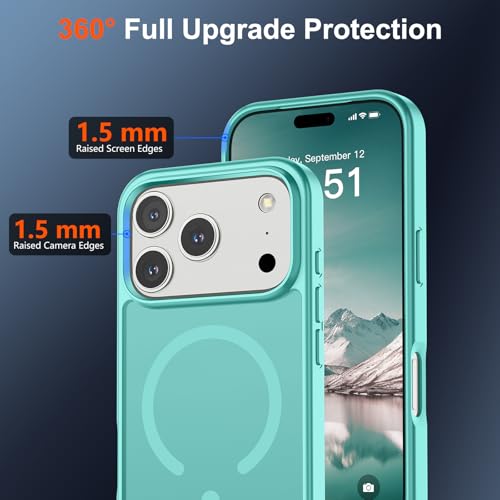 Image of SUPFINE Magnetic for iPhone 17 Pro Case (Compatible with MagSafe)(Military Grade Drop Protection) Translucent Matte Shockproof with Anti-Fingerprint Phone Cover,Blue Green