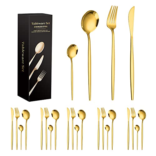 La Mejor Recopilación de Tenedor Top 10. 47 CHEFOLLA Juego de cubiertos de acero inoxidable de 24 piezas, Tenedor, Cuchara, Cuchillo, Set de cubiertos para 6 personas, Aptas para el lavavajillas (Oro)