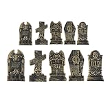 Alide Lot de 10 figurines miniatures de pierre tombale pour Halloween, petite décoration village effrayant, modèle de pierre tombale, ornement